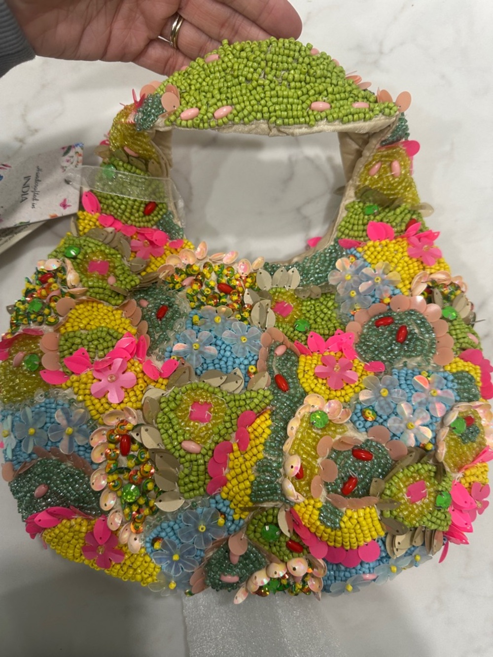 Made in India viral bright Beaded Multicolor Floral Mini Tote Bag